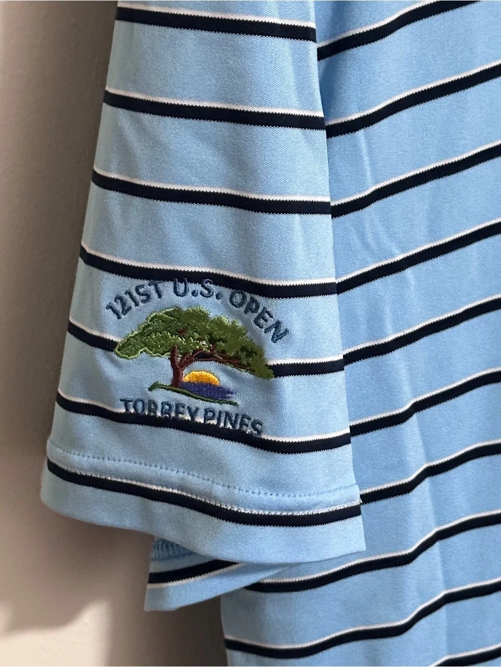 Ralph Lauren Light Blue 2021 US Open Polo with Navy Stripes
